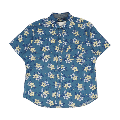 Blue Floral Short Sleeve Button Down