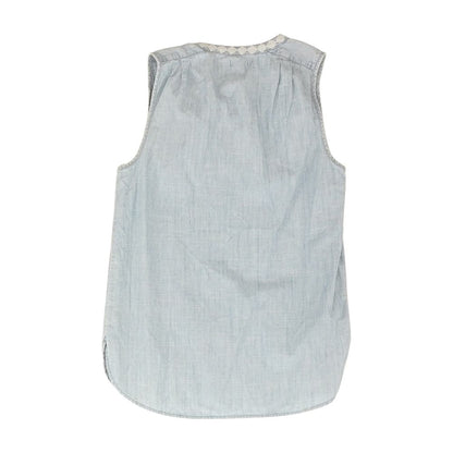 Blue Embroidery Detail Sleeveless Blouse