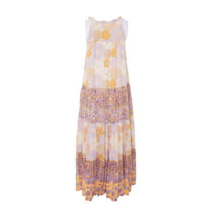 Beige Floral Midi Dress