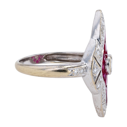 18K White Gold Synthetic Ruby Statement Ring