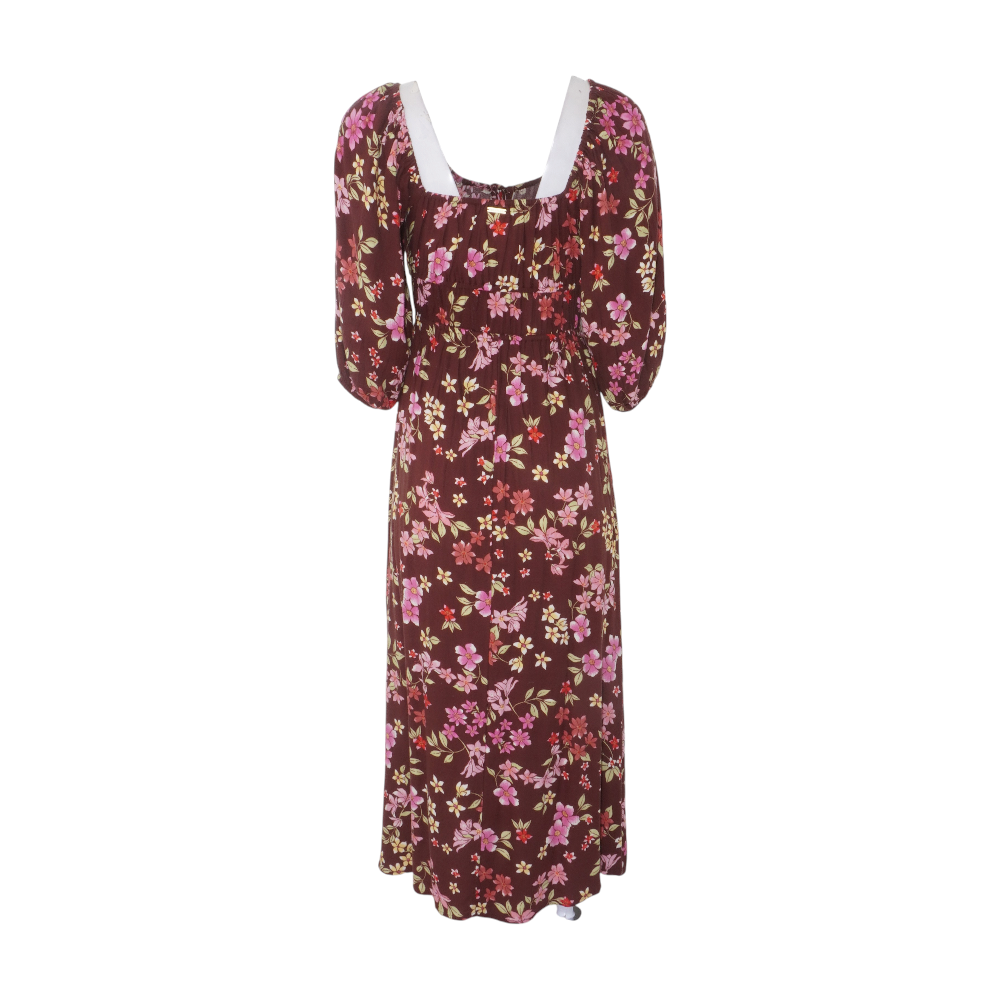 billabong midi dress Brown Floral Midi Dress – Unclaimed Baggage