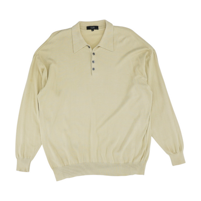 Beige Solid Long Sleeve Polo