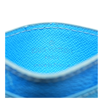 Pool Blue Double Card Holder in Colored Monogram Canvas