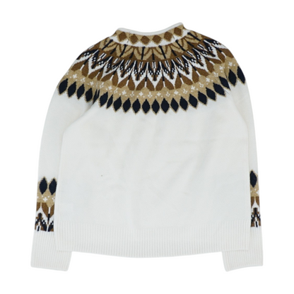 White Geometric Pullover Sweater
