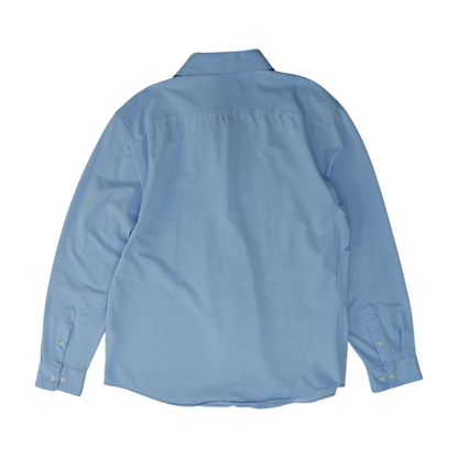 Blue Solid Long Sleeve Button Down