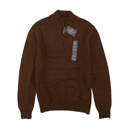 Brown Solid 1/4 Zip Sweater