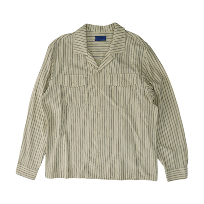Beige Striped Long Sleeve Button Down