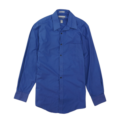 Blue Solid Long Sleeve Button Down