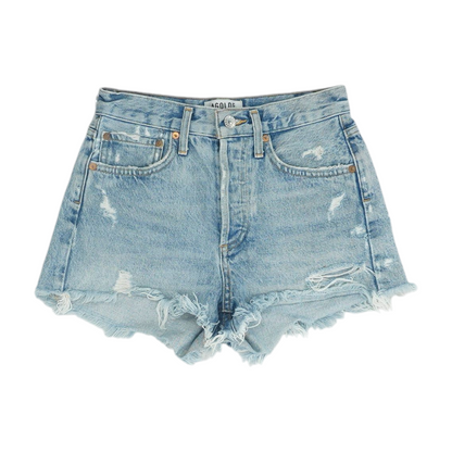 Blue Solid Denim Shorts