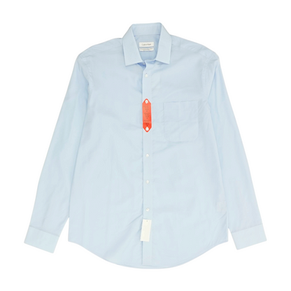 Blue Solid Long Sleeve Button Down
