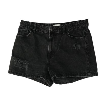 Black Solid Denim Shorts