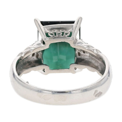 3.60 Ct Platinum Pixel Cut Green Tourmaline With Diamond Accents Cocktail Ring