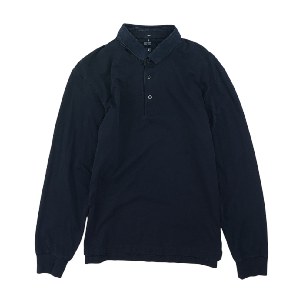 Navy Solid Long Sleeve Polo