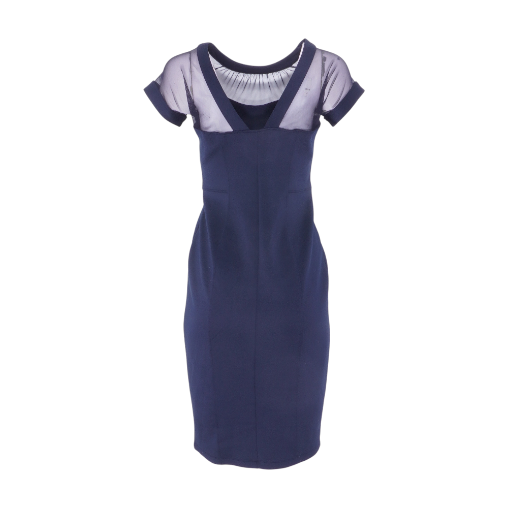 navy polyester dress Navy Polyester Maxi Dress with V-Neck and Fit & Flare Silhouette