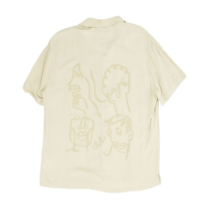 Beige Solid Short Sleeve Button Down
