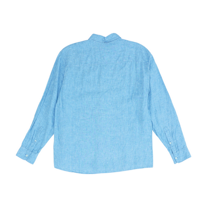 Blue Solid Long Sleeve Button Down
