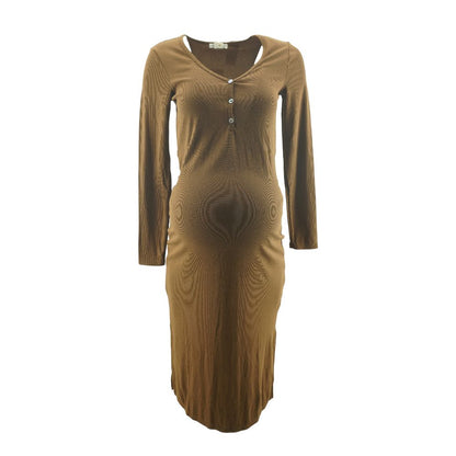 Brown Maternity Midi Dress