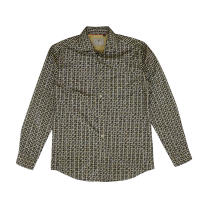 Gold Graphic Long Sleeve Button Down