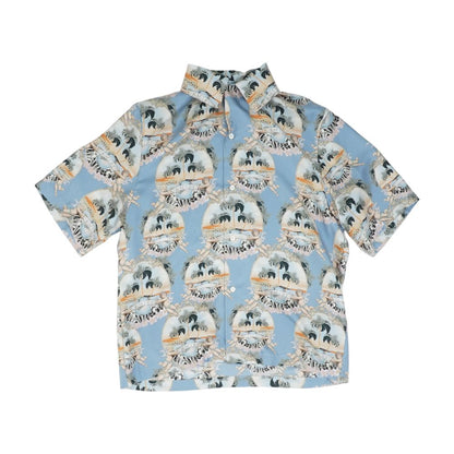 Blue Cherubs Silk Short Sleeve Button Down
