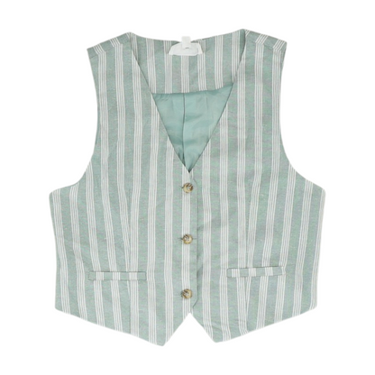 Green Striped Cropped Blouse