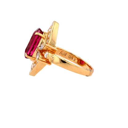 18K Gold Oval Rubellite With Round And Marquise Diamond Accents Ring
