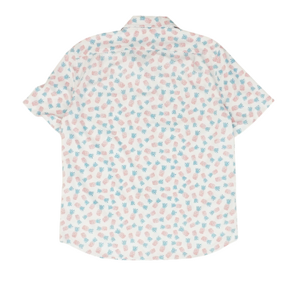 White Print Short Sleeve Button Down