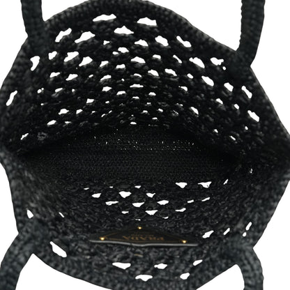 Black Crocheted Raffia Tote Bag