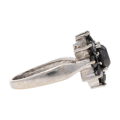 2 1/2 Ct 10K White Gold Round Black Diamond Cluster Cocktail Ring
