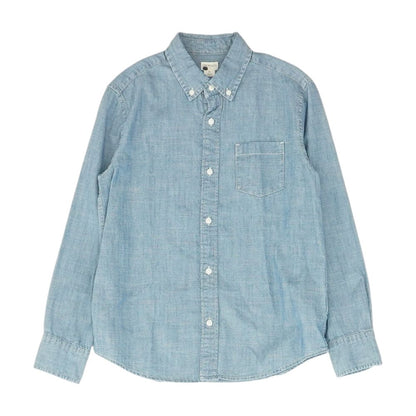 Blue Solid Long Sleeve Button Down