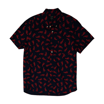Red Print Short Sleeve Button Down