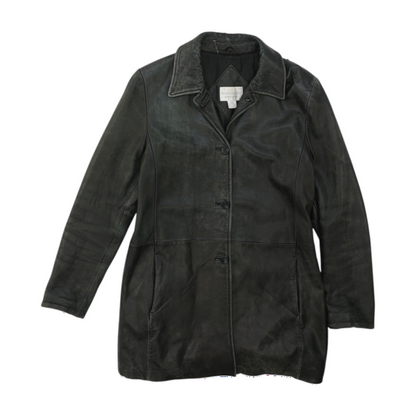 Vintage Black Solid Leather Jacket