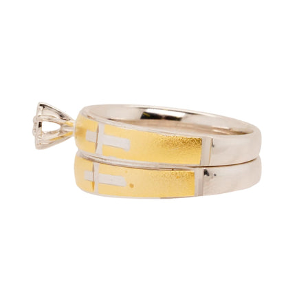 Sterling Silver Two Tone Diamond Bridal Ring Set