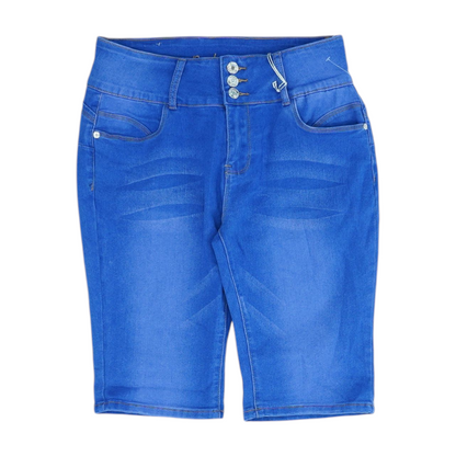 Blue Solid Denim Shorts