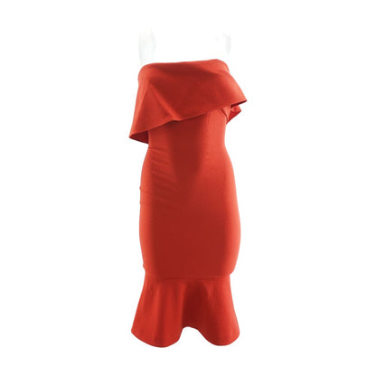 Red Solid Midi Dress