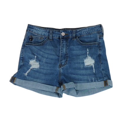 Blue Solid Denim Shorts