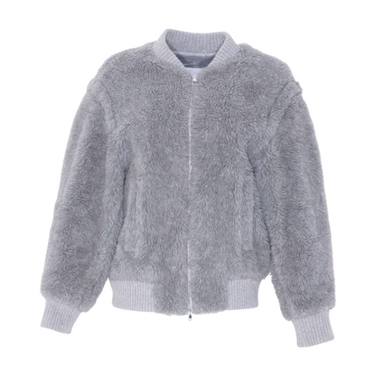 Gray Terry Teddy Oversized Bomber Jacket