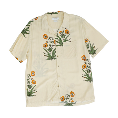 Beige Floral Short Sleeve Button Down