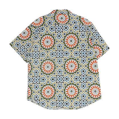 White Abstract Short Sleeve Button Down