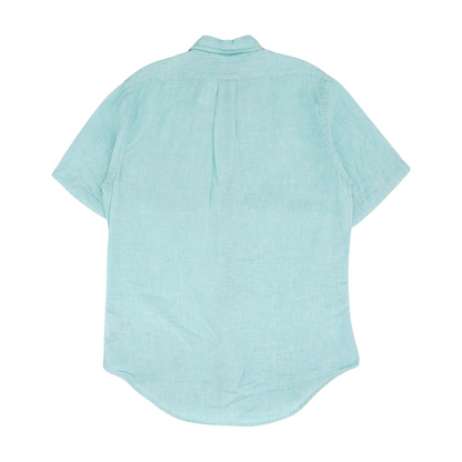 Blue Solid Short Sleeve Button Down