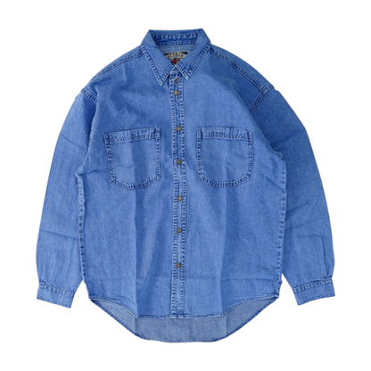 Blue Solid Long Sleeve Button Down