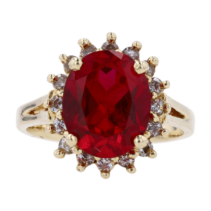 Yellow Gold Synthetic Ruby Statement Ring