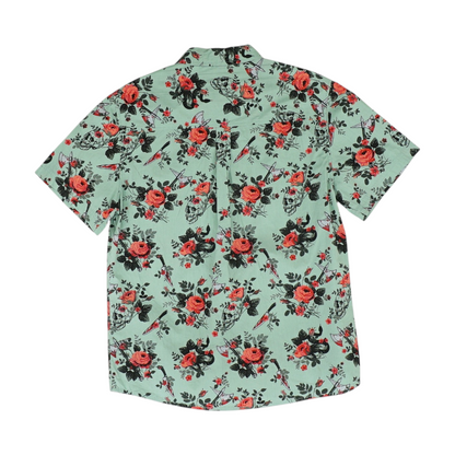 Green Floral Short Sleeve Button Down