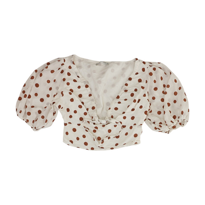 White Polka Dot Cropped Blouse