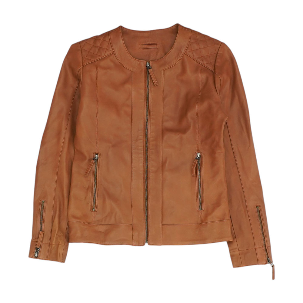 Brown Solid Leather Jacket