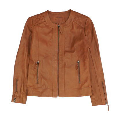 Brown Solid Leather Jacket