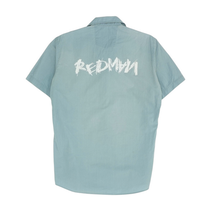 Blue Solid Short Sleeve Button Down