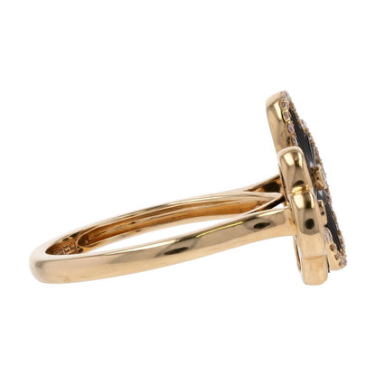 14K Gold Double Clover Onyx With Diamond Accent Open Shank Cocktail Ring