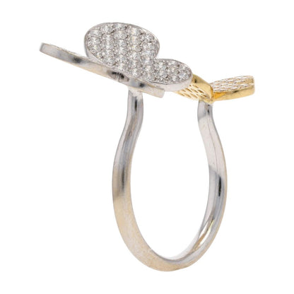 1 1/2 Ct 18K Two Tone Gold Open Double Butterfly Diamond Pave Cocktail Ring