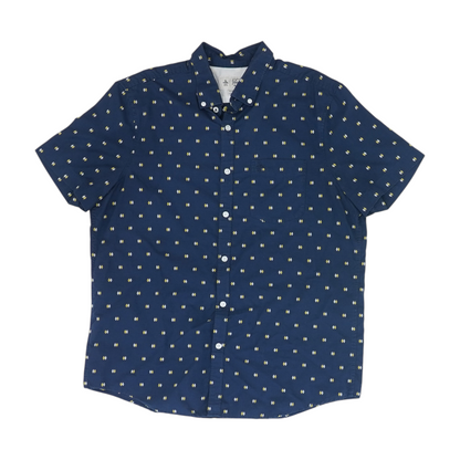 Navy Print Short Sleeve Button Down