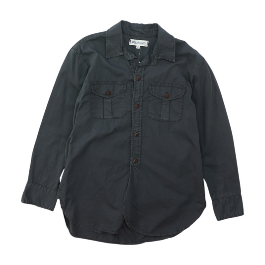 Gray Solid Long Sleeve Button Down